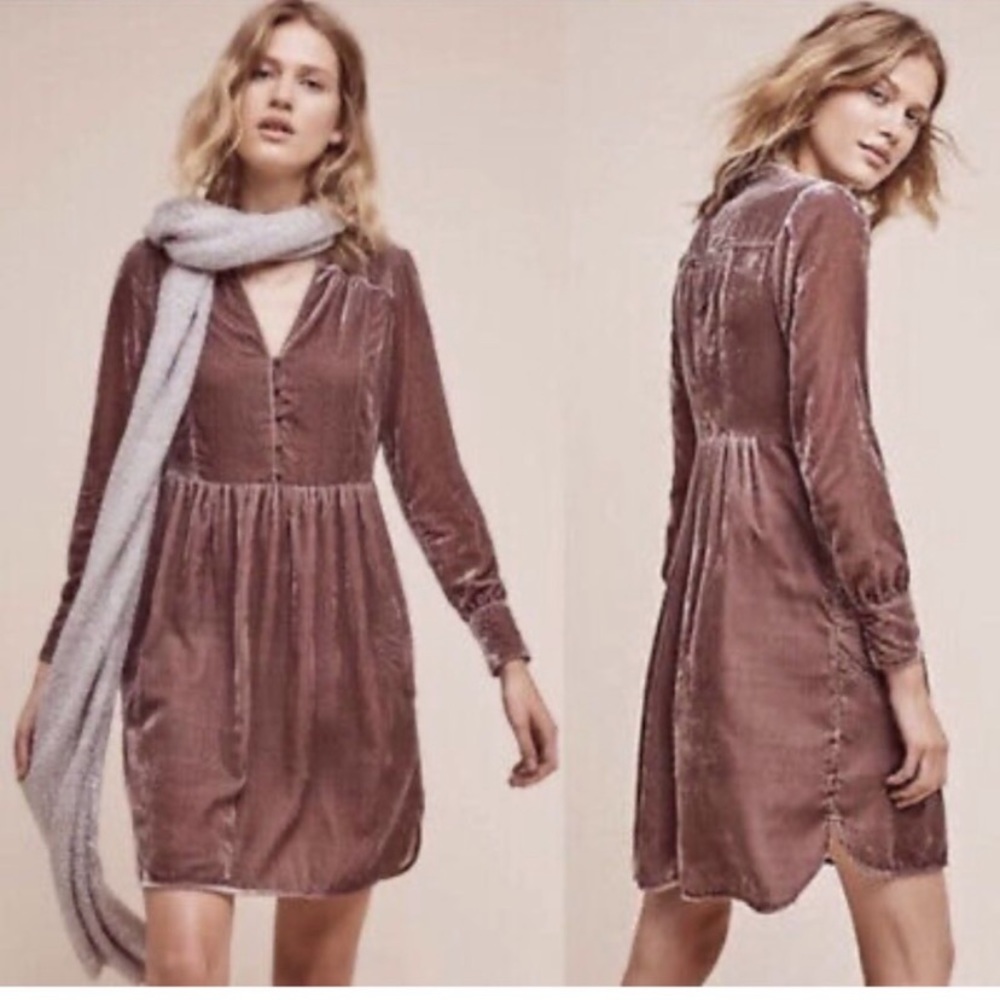 Anthropologie Holding Horses Mauve Velvet Short Dress